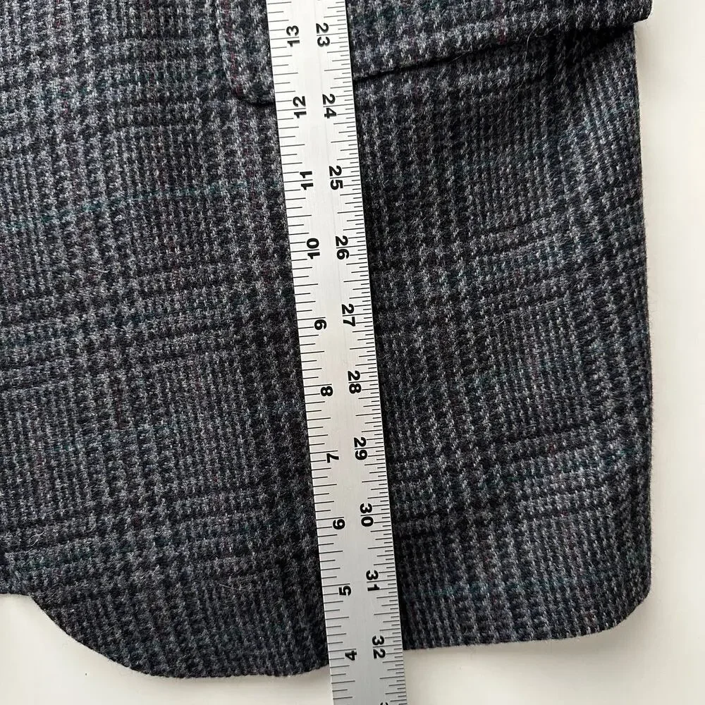 Woolrich Wool Houndstooth Plaid‎ Two Button Grey Black Blazer 43 L